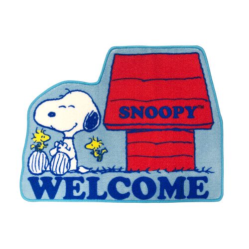 SNOOPY造型短絨 止滑腳踏地墊地毯-藍色紅屋