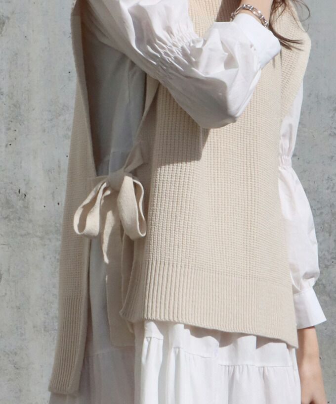 日本 BLUE EAST - 柔軟文藝綁帶針織背心-可可