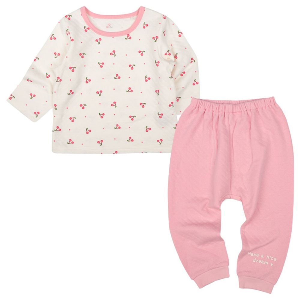 長袖家居服-櫻桃-粉紅色