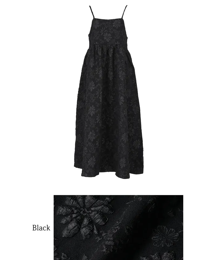 日本 COCA - 浪漫緹花平口吊帶裙-黑