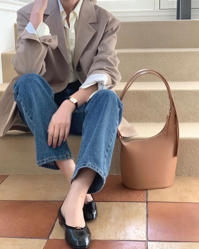 韓國lemego - 牛皮霧面可調整肩背/手提包(Sally)-焦糖棕