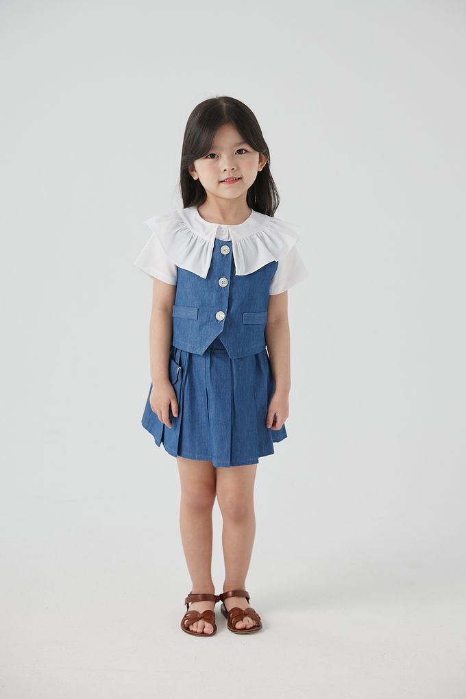 韓國 Coco Bang - 兩件式丹寧背心短裙套裝-深藍