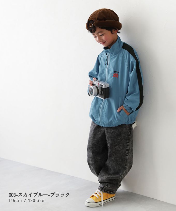 日本 devirock - 防潑水 袖配色輕量尼龍外套-刺繡logo-淺灰x天藍