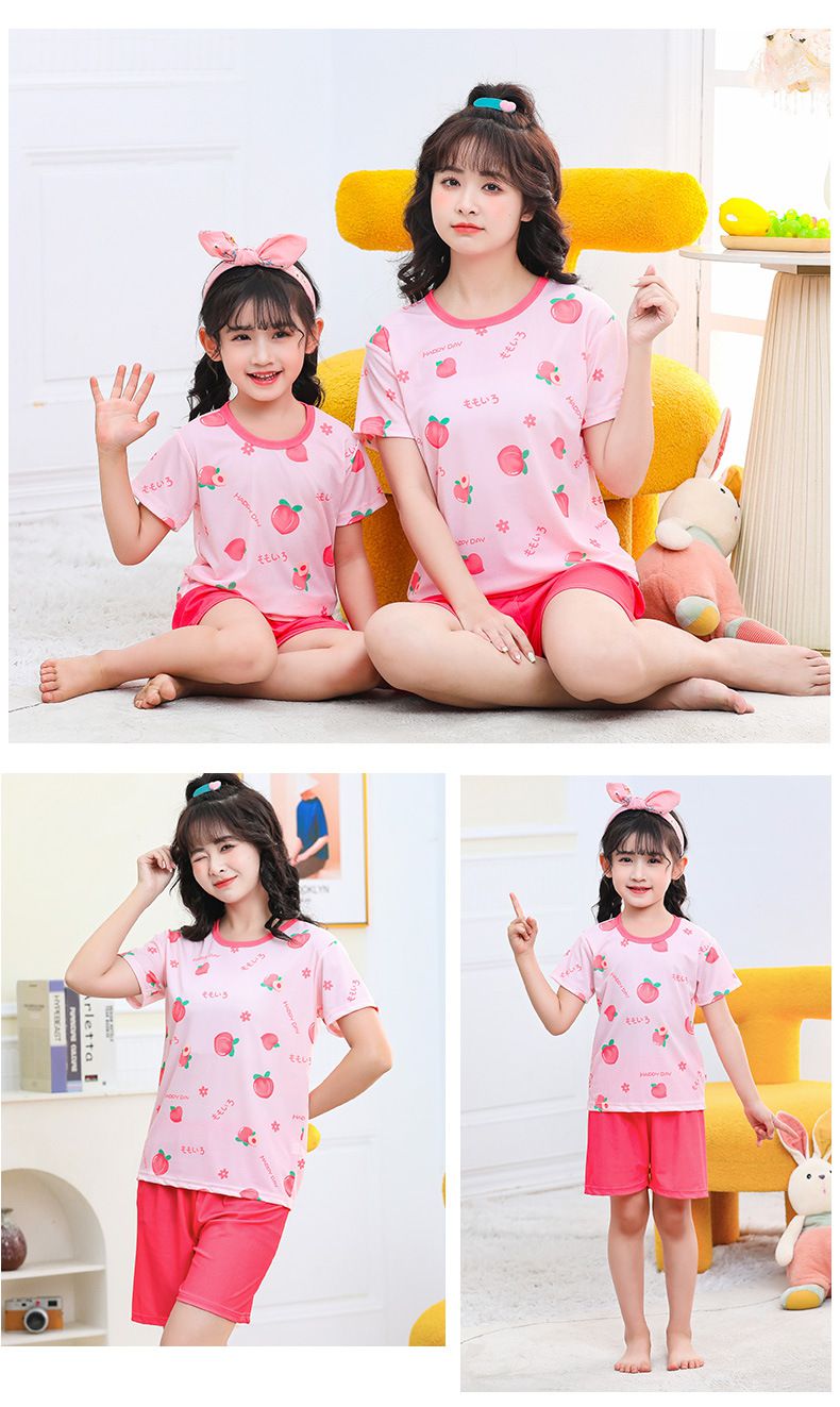 親子冰絲短袖家居服套裝/空調服-愛心熊熊-奶油白