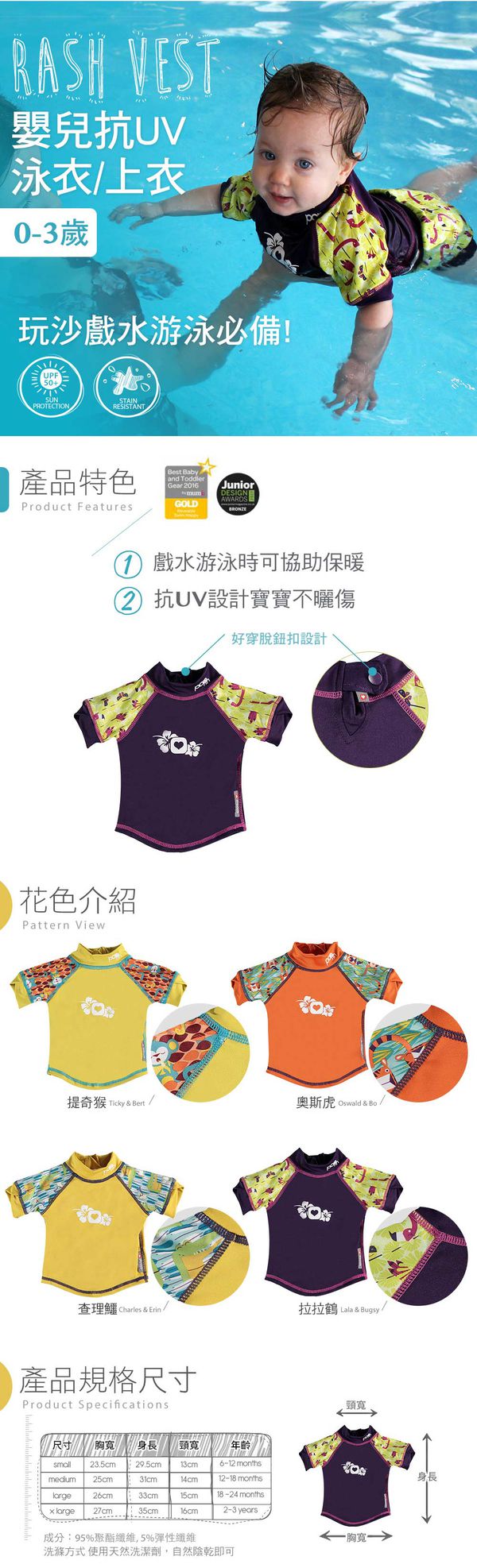 英國 Close - Pop-in嬰兒抗UV防曬泳衣-提奇猴