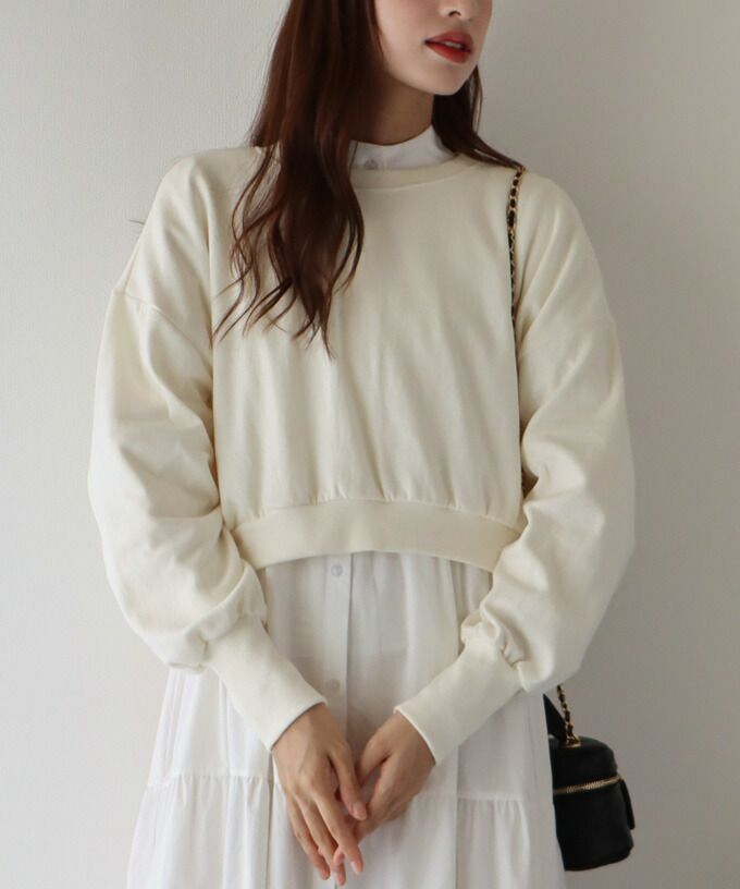 日本 BLUE EAST - 圓領百搭短版長袖上衣-草綠