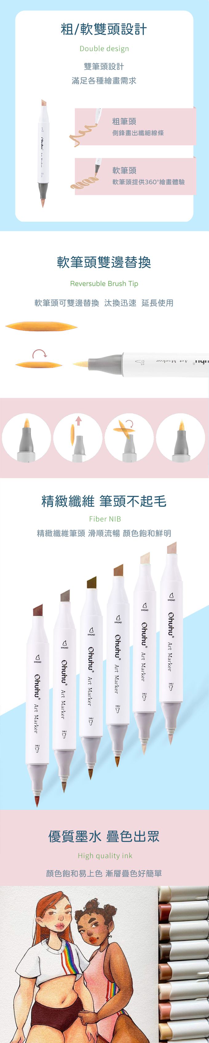 Ohuhu - Honolulu 36色雙頭酒精性麥克筆套組 - 膚色系