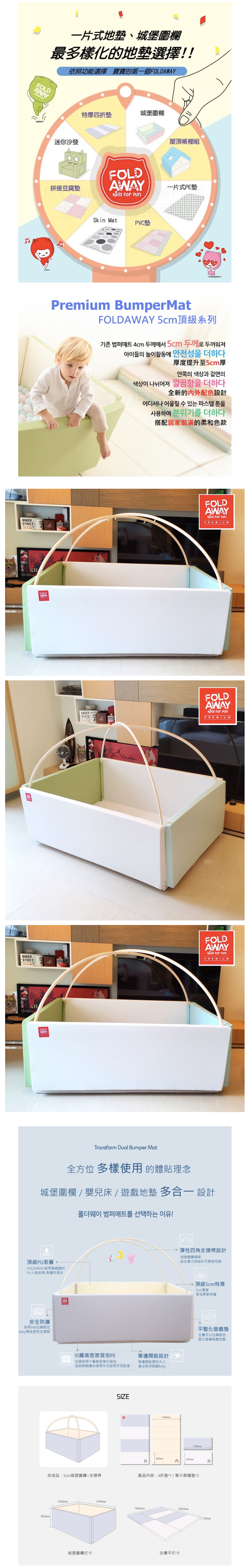 韓國 Foldaway - 5cm遊戲城堡圍欄+可拆式支撐桿-5cm加厚款-雪白天地 (140*100*5cm)