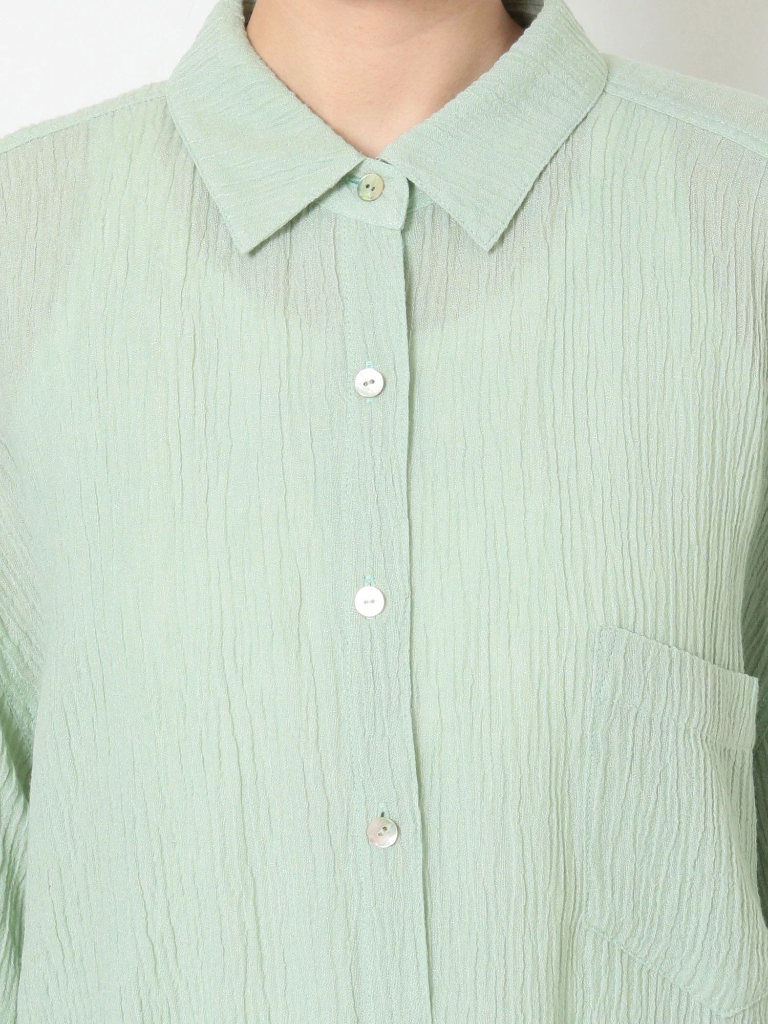 日本 Ungrid - 楊柳皺摺垂墜感襯衫-薄荷 (F)