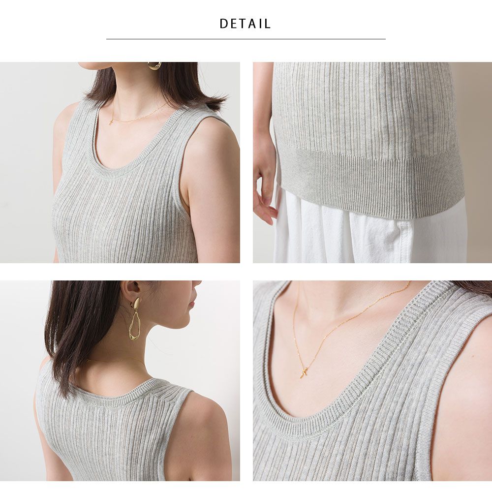 日本 OMNES - 純棉彈性羅紋無袖背心/內搭-灰黑