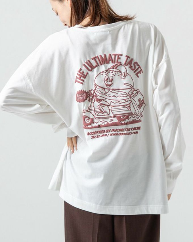 日本 gleam - 俏皮美式漢堡泡棉印花長袖T恤-煙燻藍