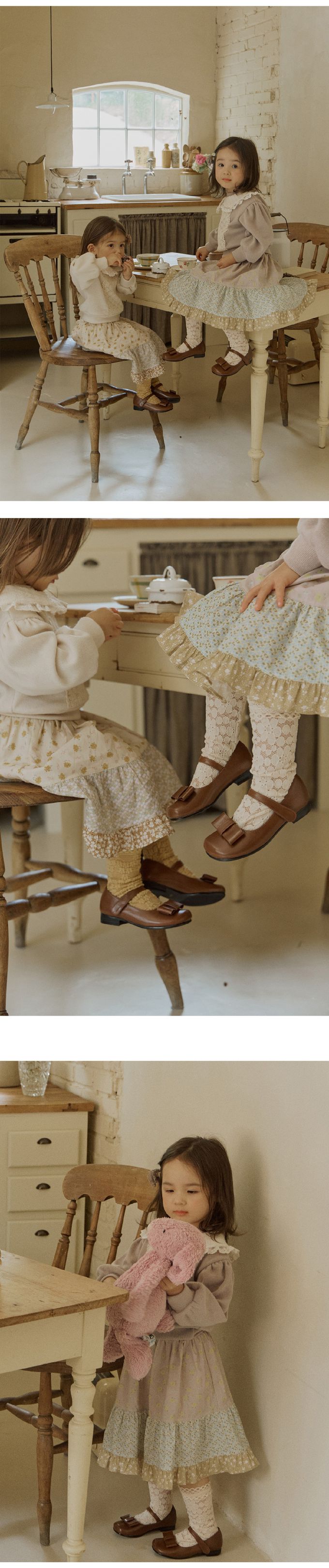 韓國 Puellaflo - 鬆緊腰花園拼布蛋糕裙-藕紫