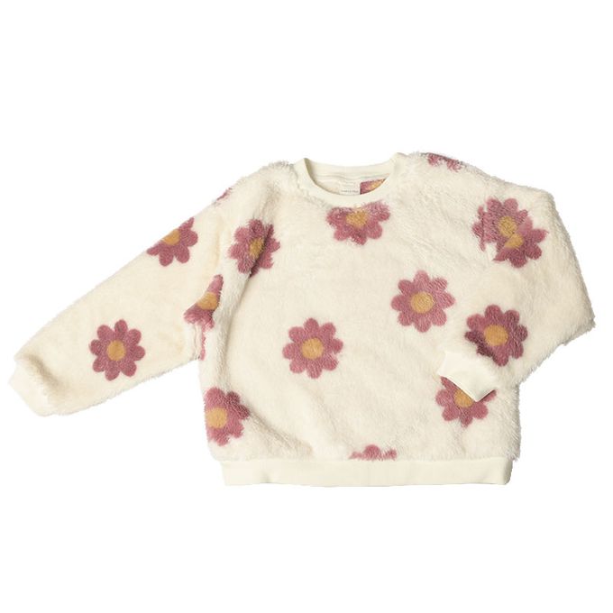 akachan honpo - 長袖休閒上衣-滿版圖案 起絨-象牙白色