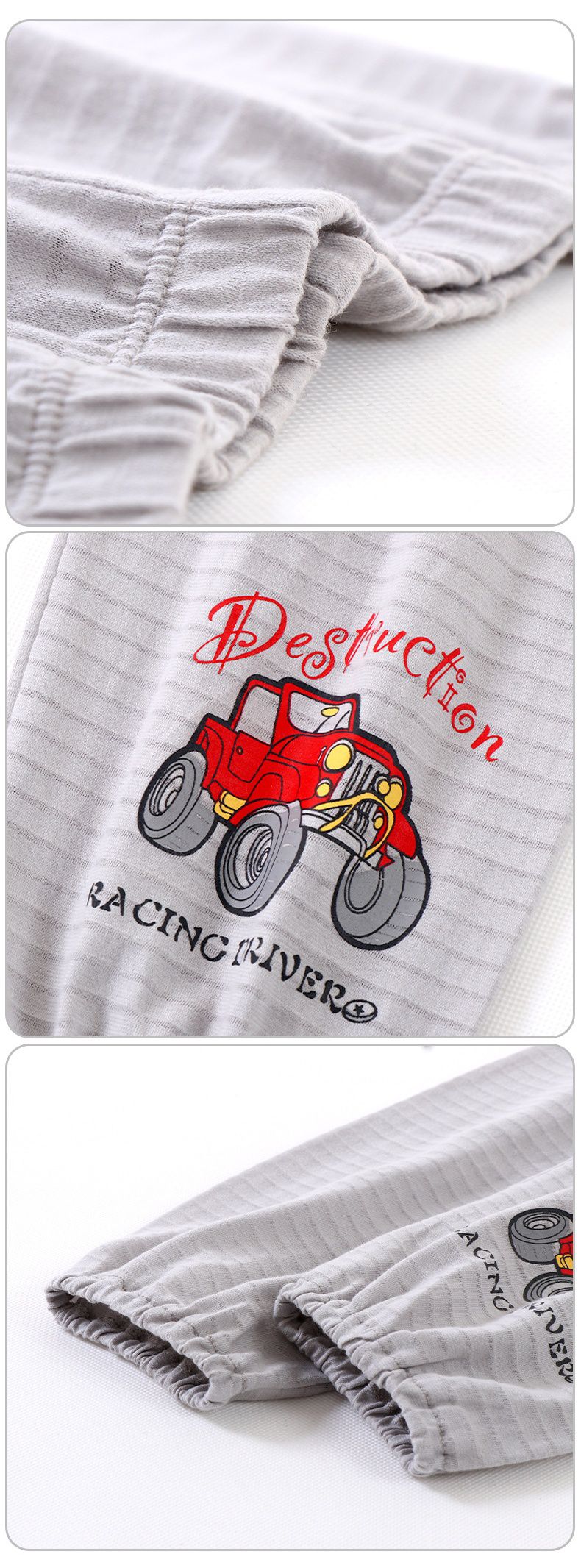 MAMDADKIDS - 竹節棉長褲兩件組-車車組合-白灰色