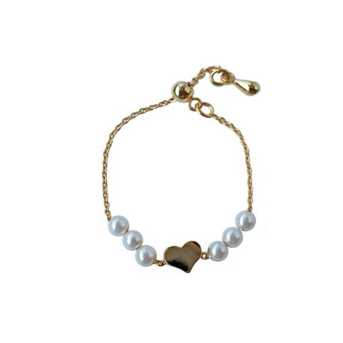 日本 Melody Accessory - 日本製 甜美珍珠18K金戒指鏈環-(可調戒圍)-愛心