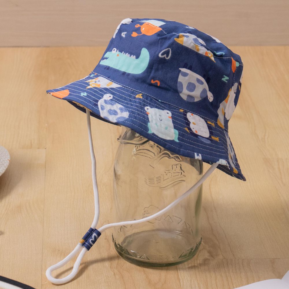 兒童防飛沫面罩遮陽漁夫帽-藍色小熊-面罩可拆