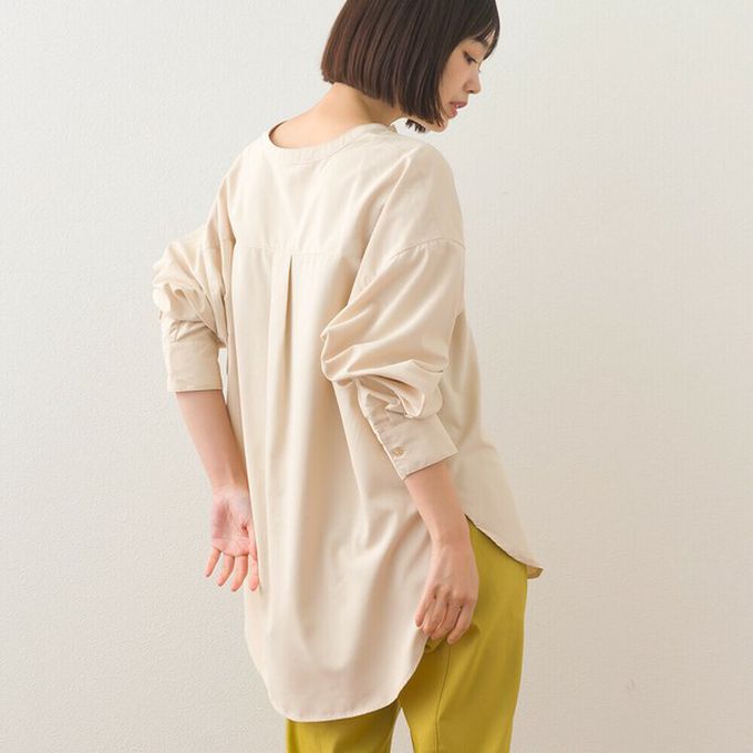 日本 OMNES - 柔滑科技棉 小立領長袖襯衫-黑