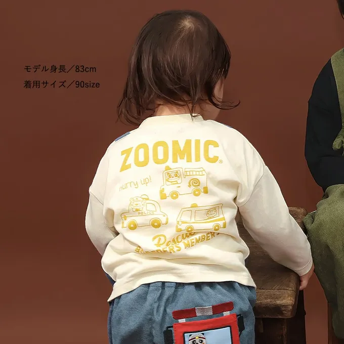 日本 ZOOLAND - 熊熊救援隊 燈芯絨吊帶拼接長袖上衣-警車-白X藍