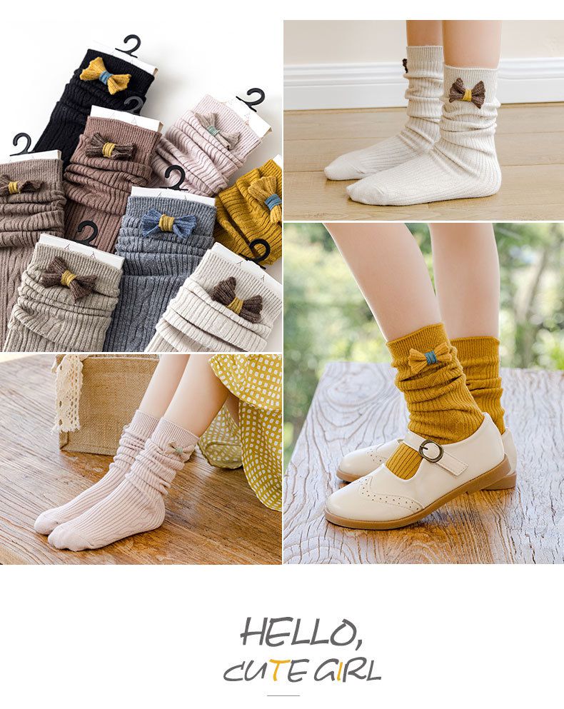 兒童麻花蝴蝶結中筒襪-灰色 (ONE SIZE (建議腳長16-21cm))