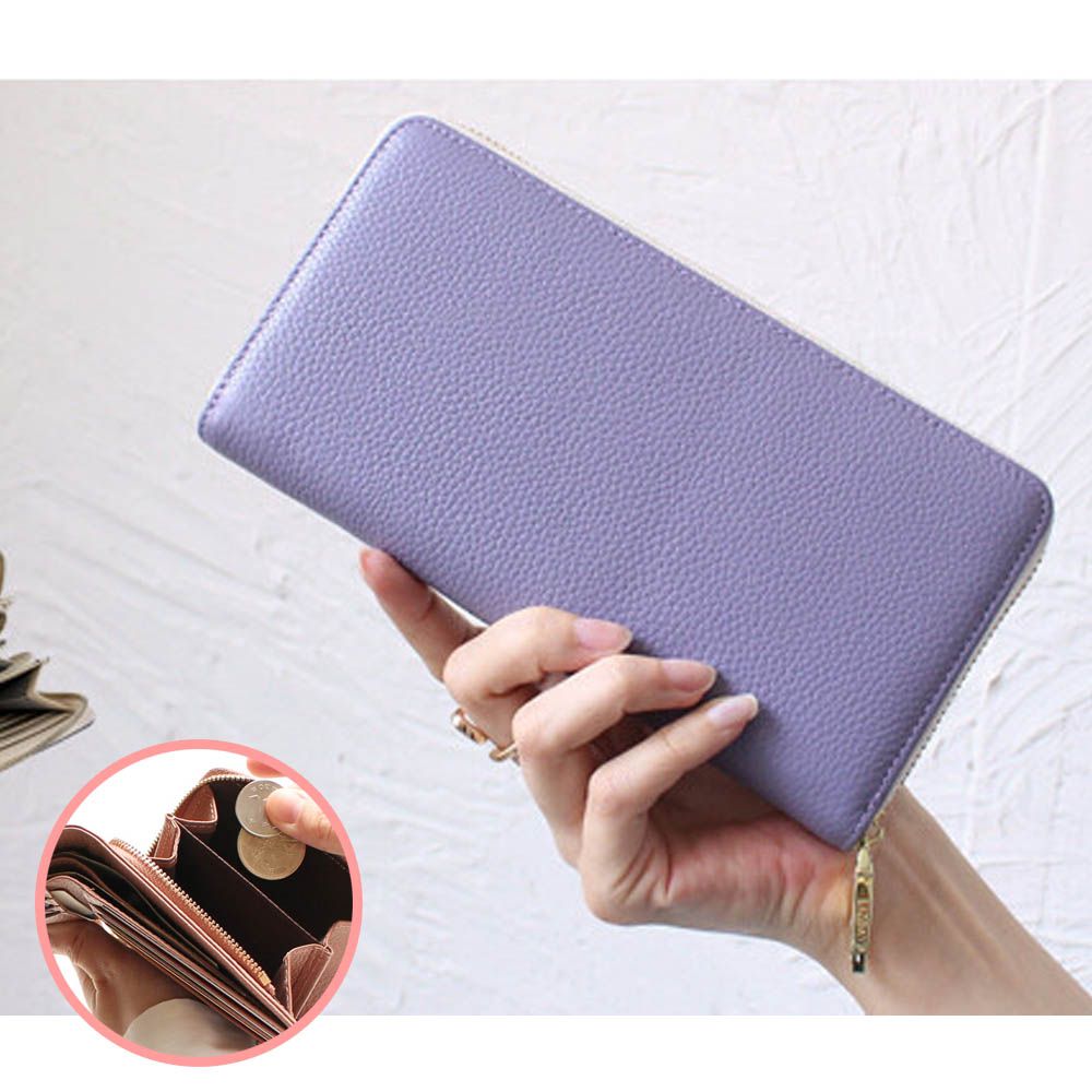 [樂天No.1] 超強收納防盜設計長夾-撞色-薰衣草x杏 (20x10.5cm)