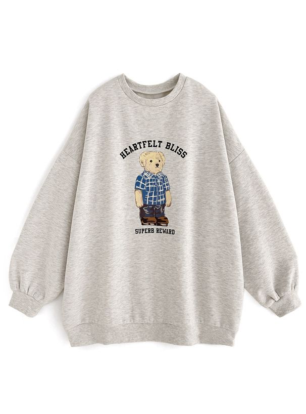 日本 GRL - 泰迪熊裏起毛長版休閒上衣-炭灰 (F)