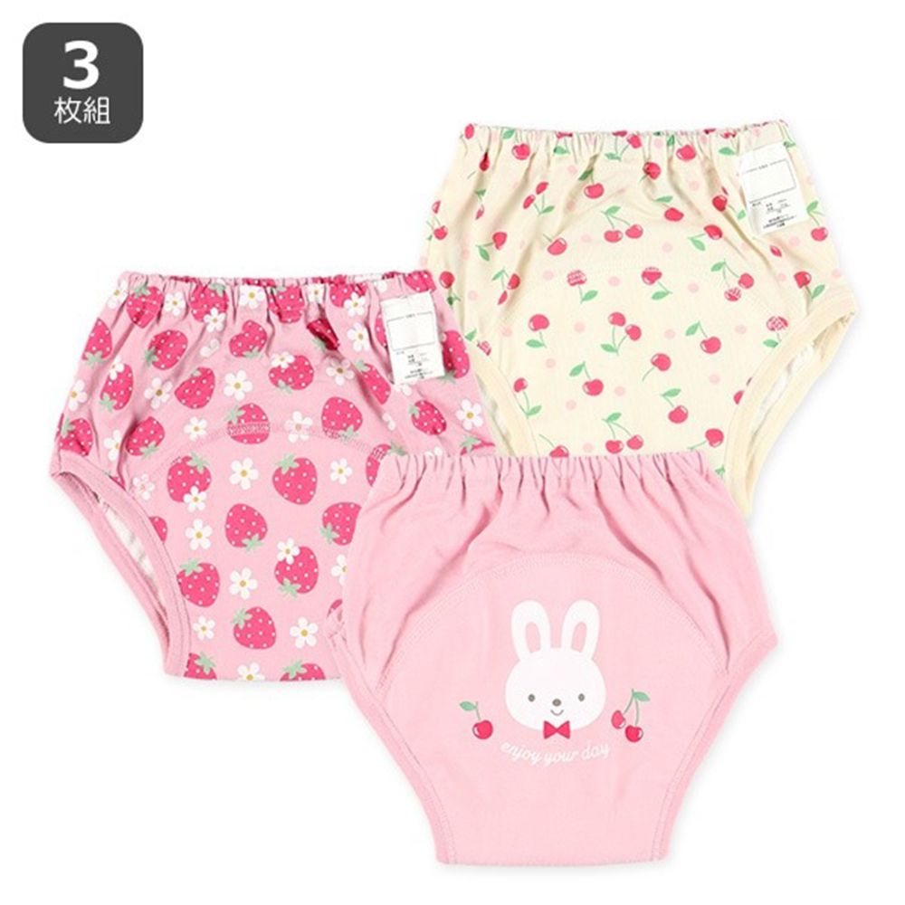三層密縫式學習褲(3件組)-草莓/櫻桃/兔兔-粉紅