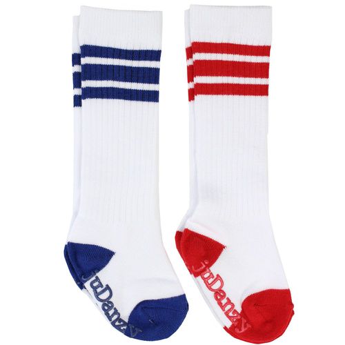 美國 juDanzy - 長襪兩入組-純白/紅藍線條