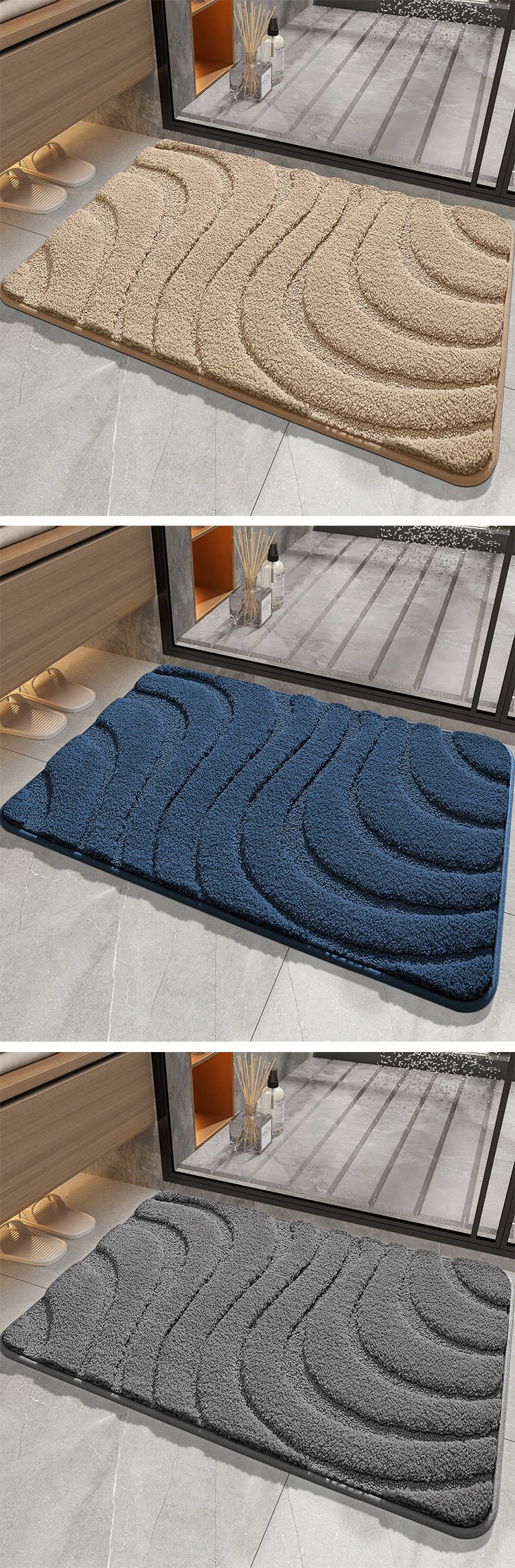 北歐風加厚快速吸水植絨浴室腳踏墊-流水波紋-深藍色
