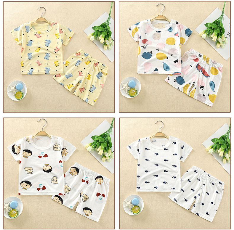 輕薄透氣柔軟棉質睡衣家居服短袖套裝-藍色飛機