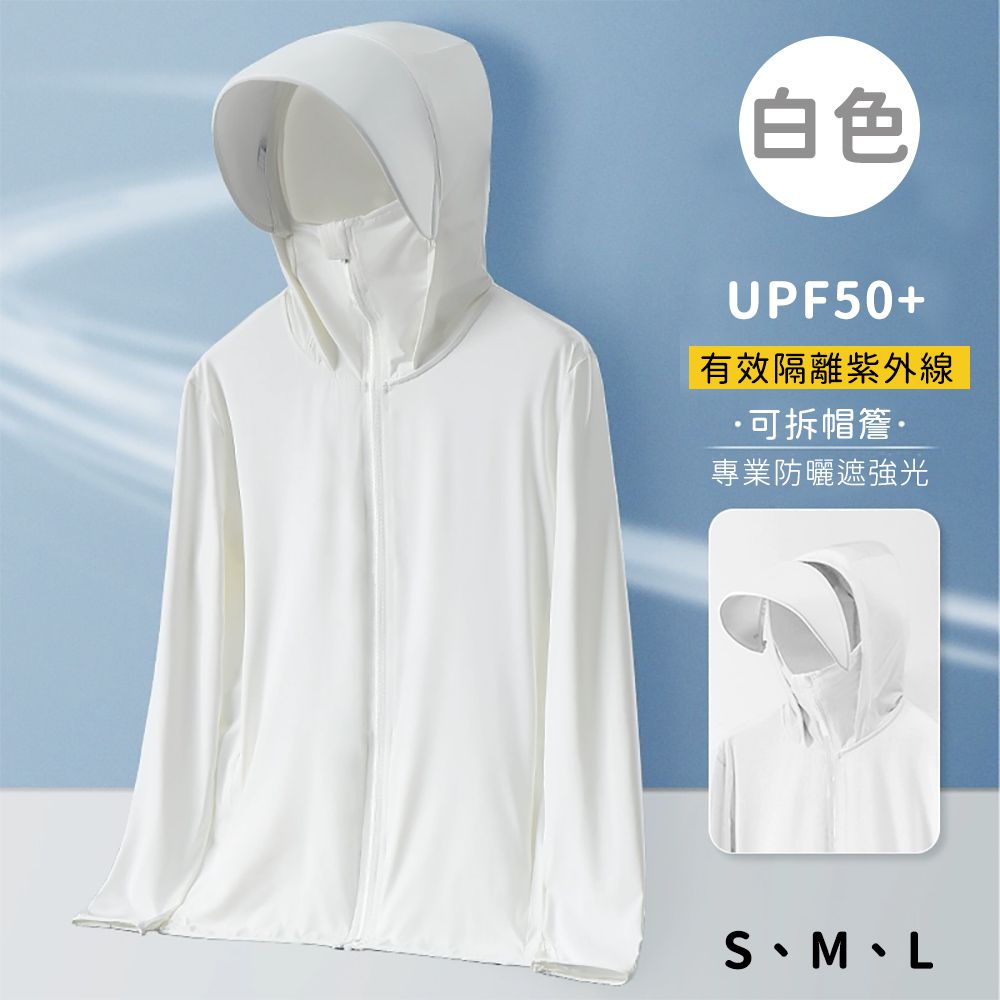 (買一送一)夏季冰絲涼感外套/UPF50+抗UV防曬衣/可拆卸加大帽簷(女)-白色