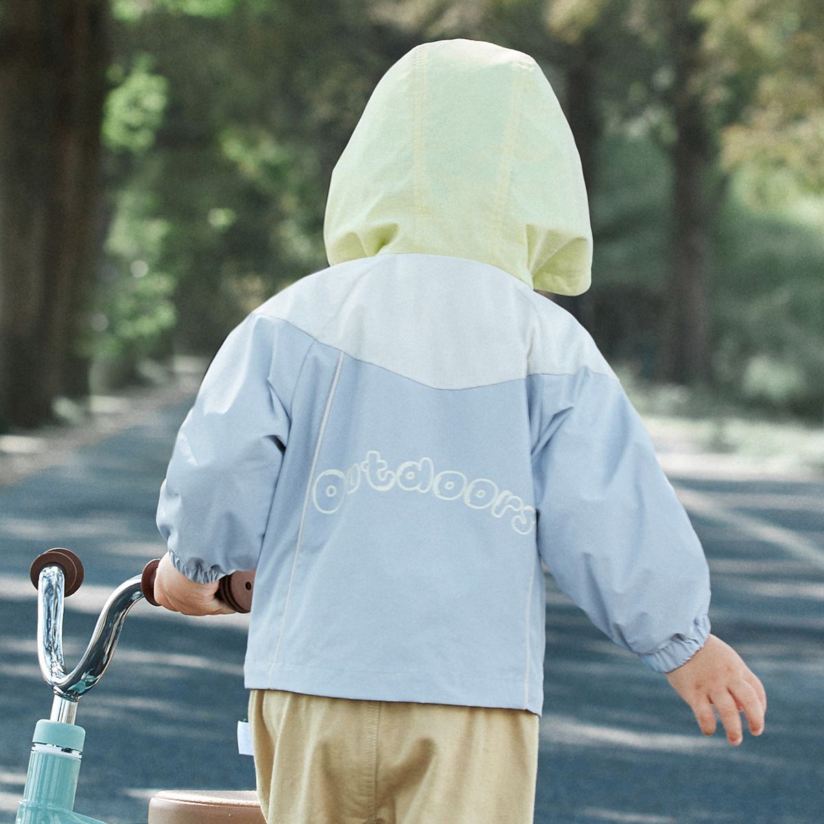 拼色連帽防風外套-粉+紫+白