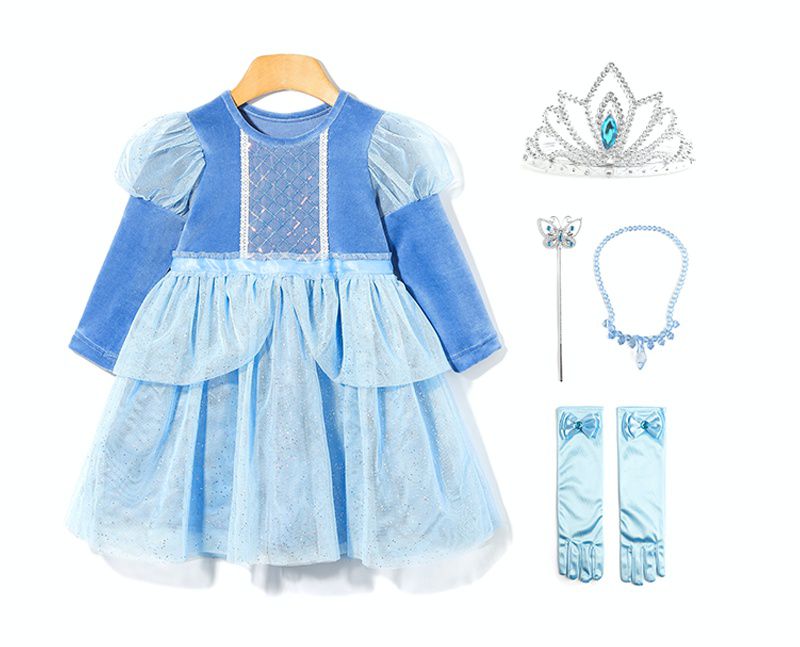 韓國 OZKIZ - 灰姑娘變裝5件組-(含洋裝、皇冠、魔法棒、項鍊、手套