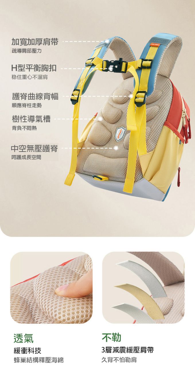 kocotree - 減負護脊超輕背包-大碼-藍米