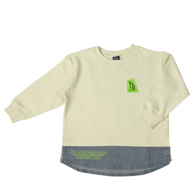 akachan honpo - 休閒上衣-下擺拼接-淺卡其色