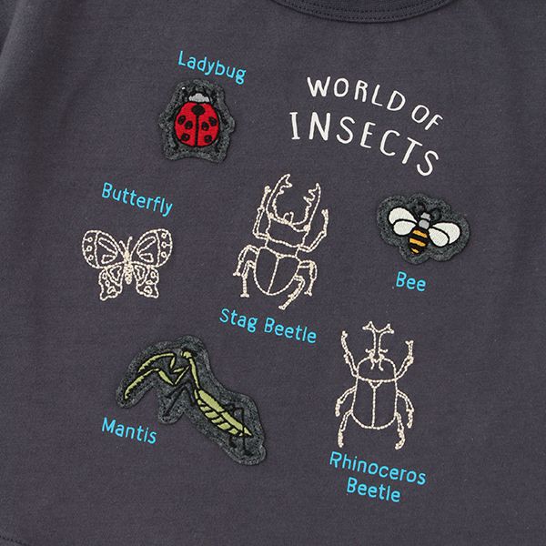 日本 petit main - [接觸冷感]昆蟲刺繡短袖上衣-黃綠