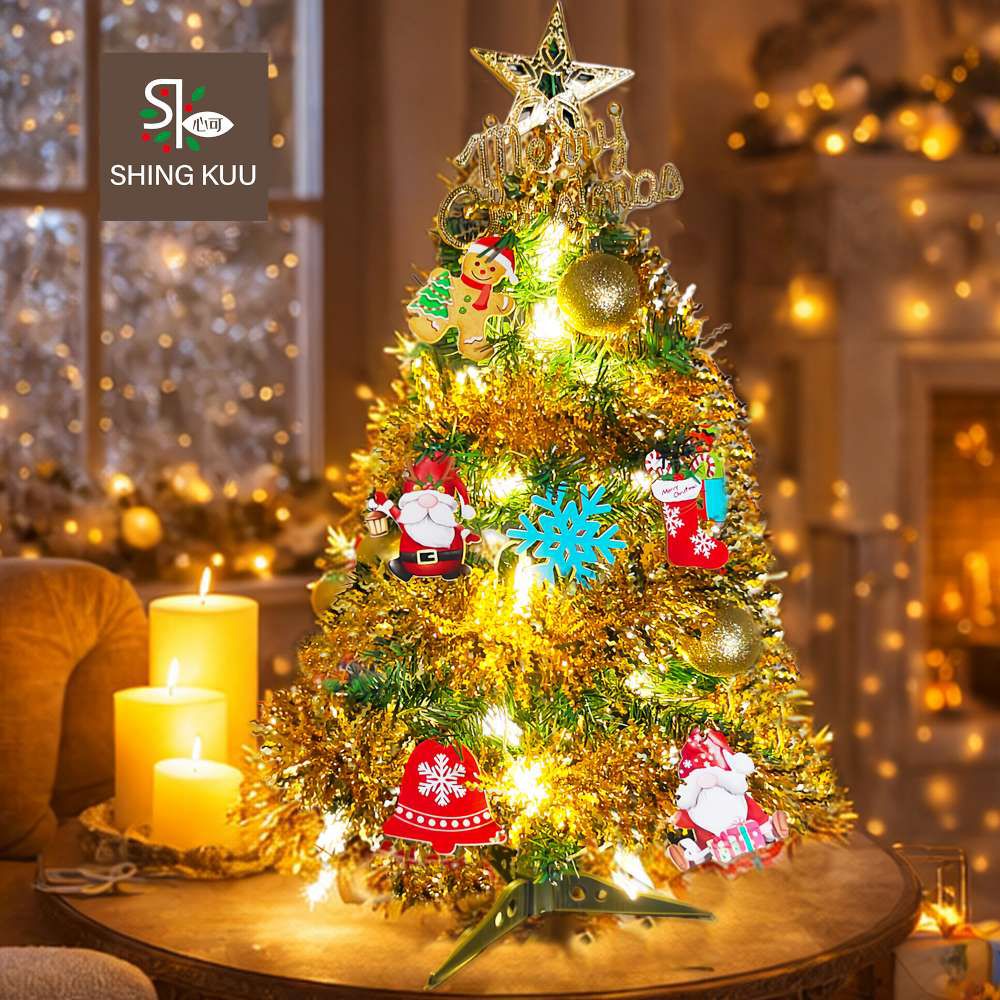 2尺60cm小美好套裝聖誕樹+6號薑餅人雪花彩繪木片飾品組+LED暖白光20燈雪花燈串_台灣本島免運費