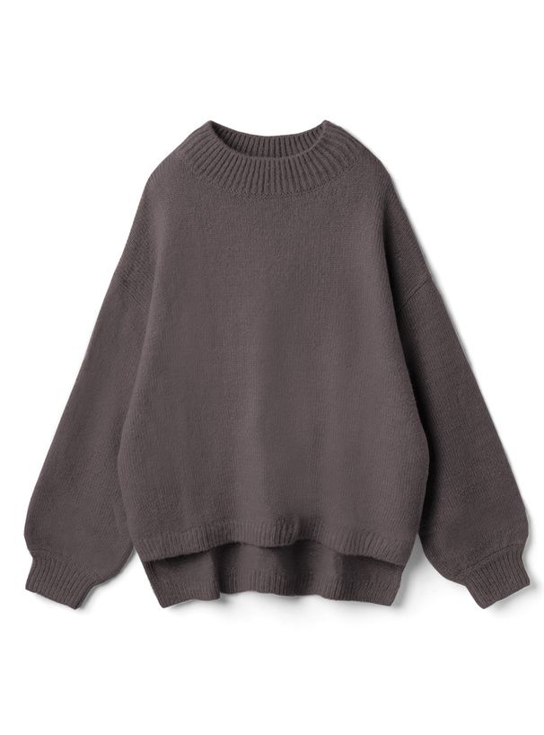 日本 GRL - 微立領顯瘦落肩針織毛衣-象牙杏 (F)