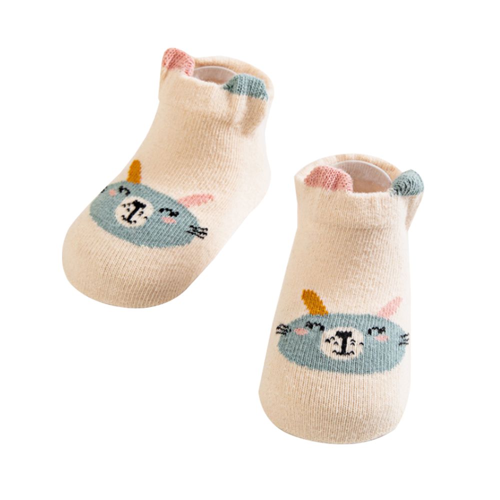 JoyNa - 純棉立體小怪獸船襪(底部止滑)-3雙入-米色+隨機2雙