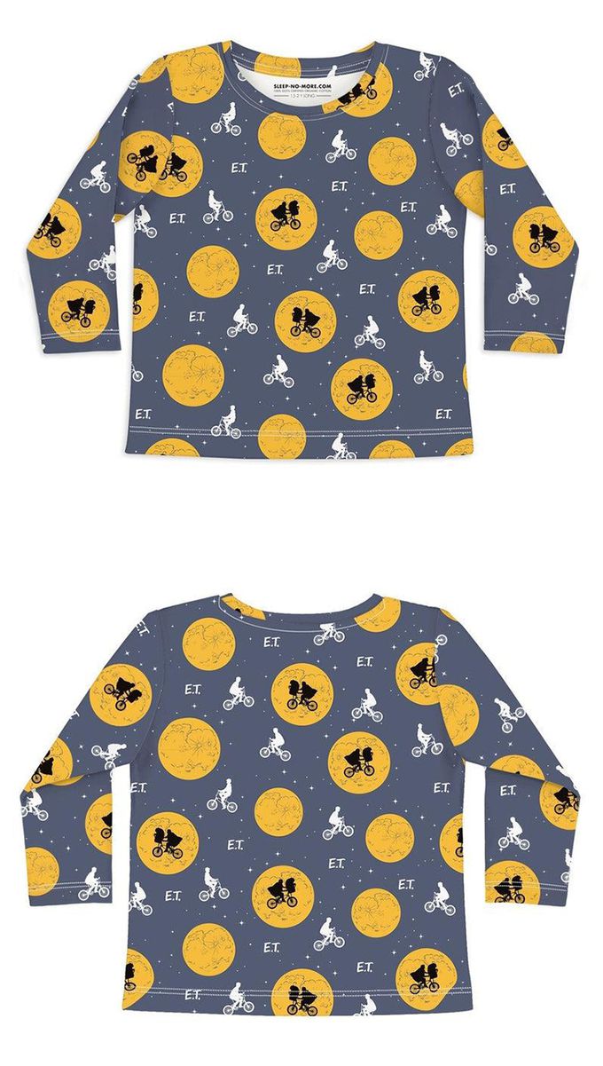 英國 SLEEP NO MORE - 100% 有機棉兒童圓領長袖上衣-ET外星人/飛向月球