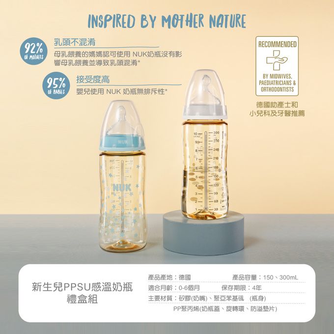 德國 NUK - 新生兒PPSU感溫奶瓶禮盒組