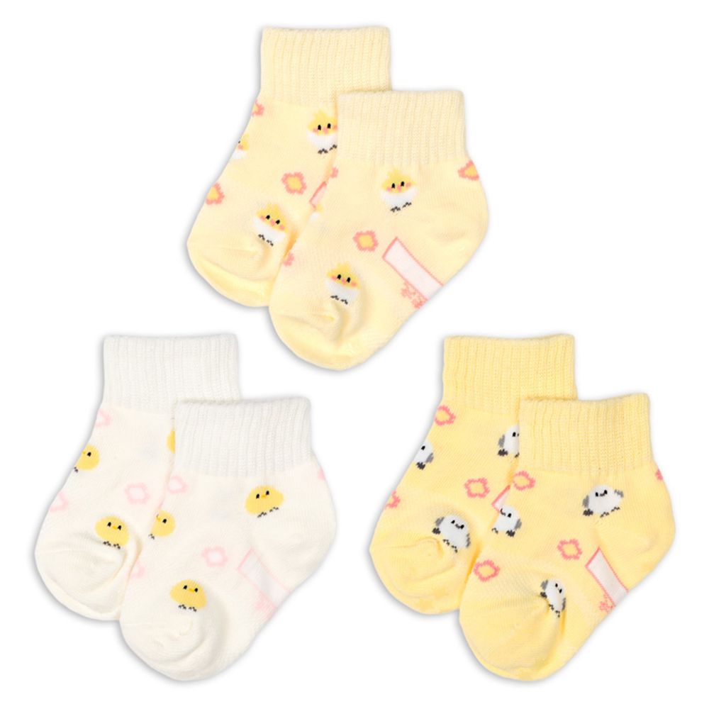 短襪3雙組-小雞&蛋-黃色 (9~14cm)