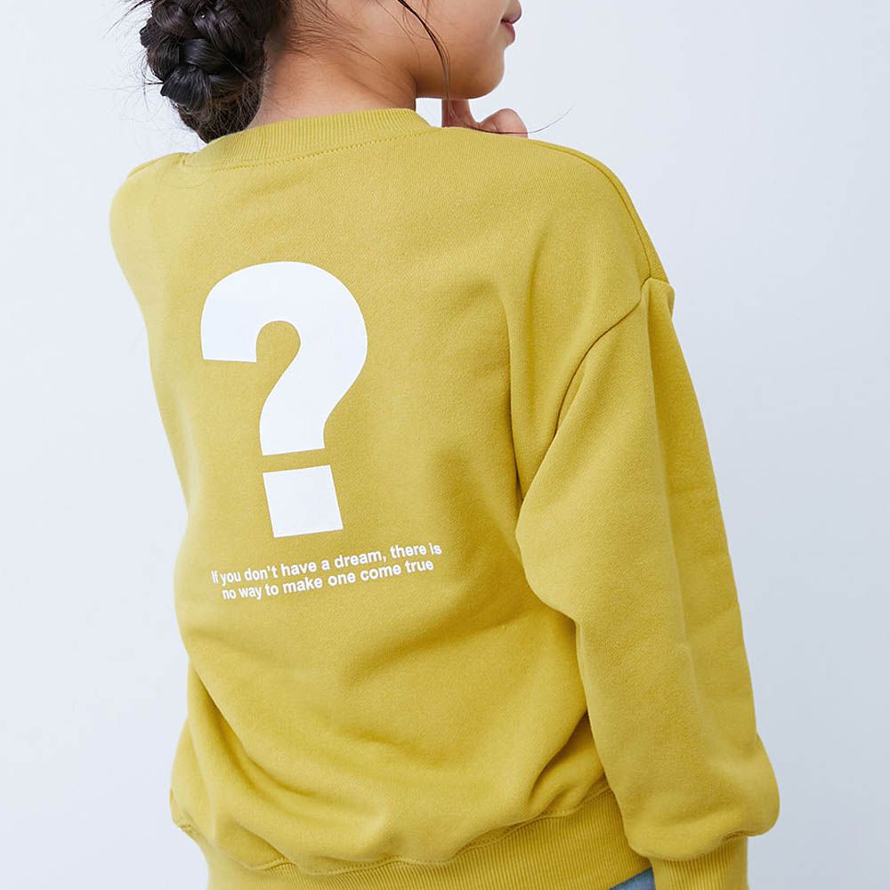 熱銷定番 印花縮口長袖上衣-問號-黃
