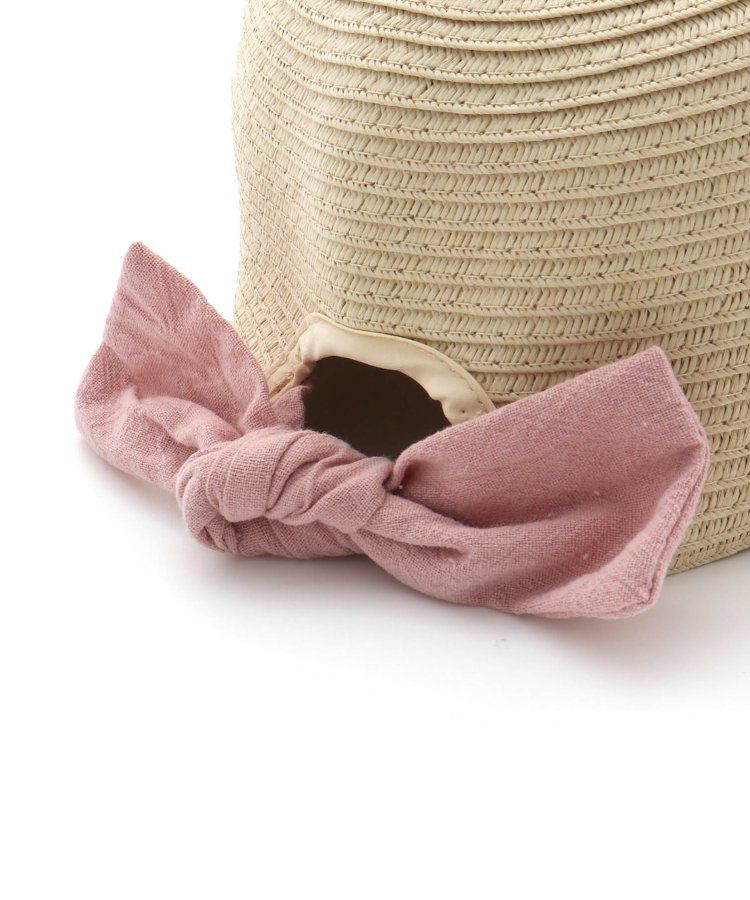 日本 apres les cours - 後大蝴蝶結抗UV時尚藤編帽-粉紅