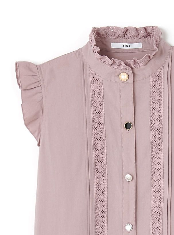 日本 GRL - 不規則排扣蕾絲小飛袖無袖襯衫-薰衣草 (M)