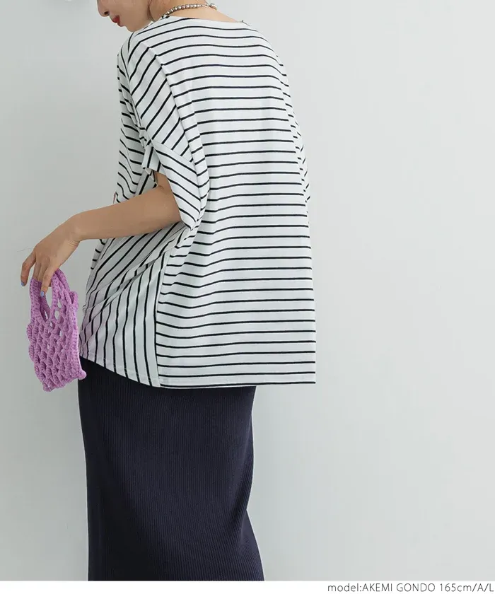 日本 COCA - 透氣百搭圓領飛鼠袖上衣-條紋-綠白