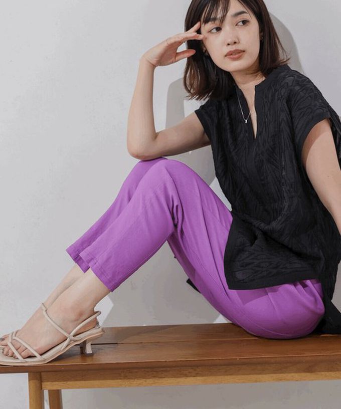 日本 Bab - 接觸冷感 UVcut定番美腳九分褲-葡萄紫