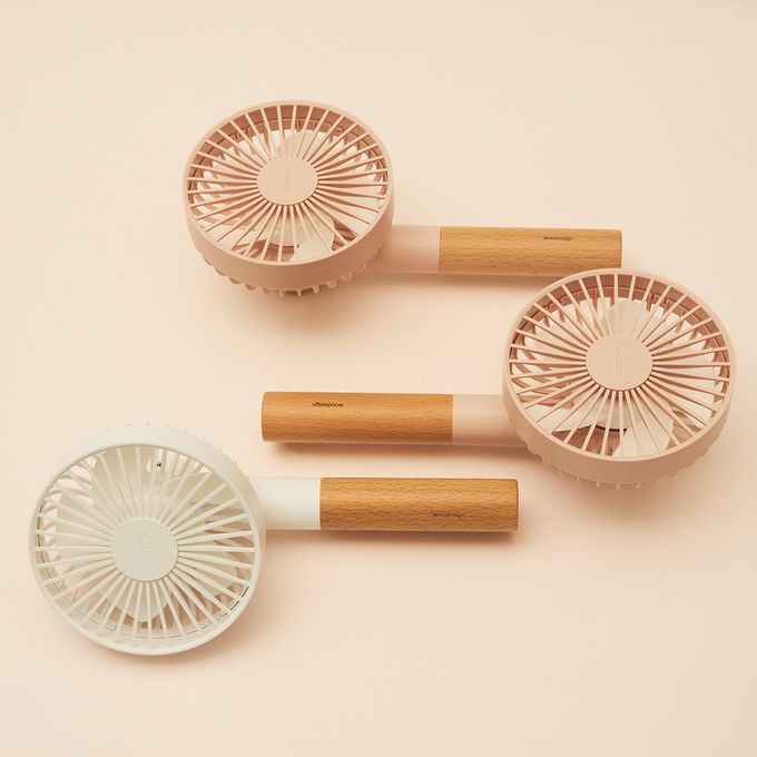 PROBOX - [盒損福利品] UDDO 櫸木手持風扇 (附底座)-黑／粉 兩入組