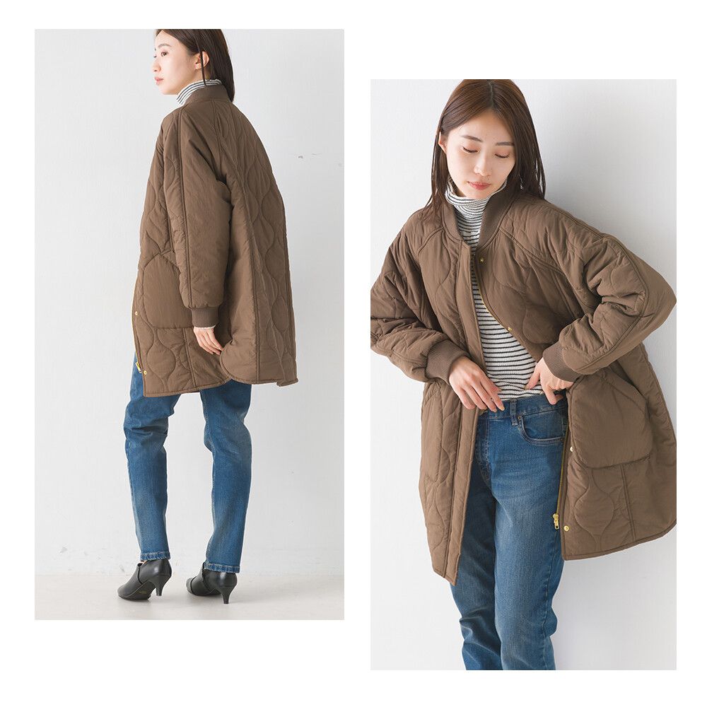 日本 OMNES - 休閒絎縫微長版大衣外套-黑