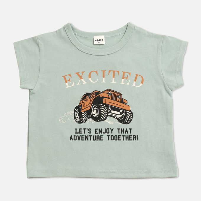 日本 Chil2 - 100%棉 可愛印花短袖上衣-越野車-紫