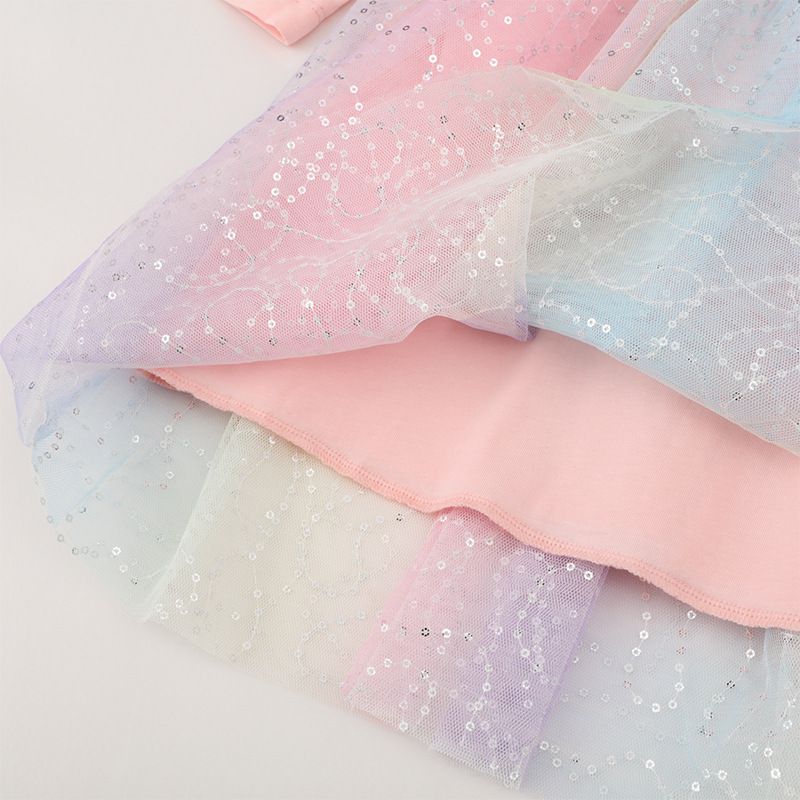 Jumping meters - 棉質圓領長袖連身漸層網紗洋裝-獨角獸女皇-粉色